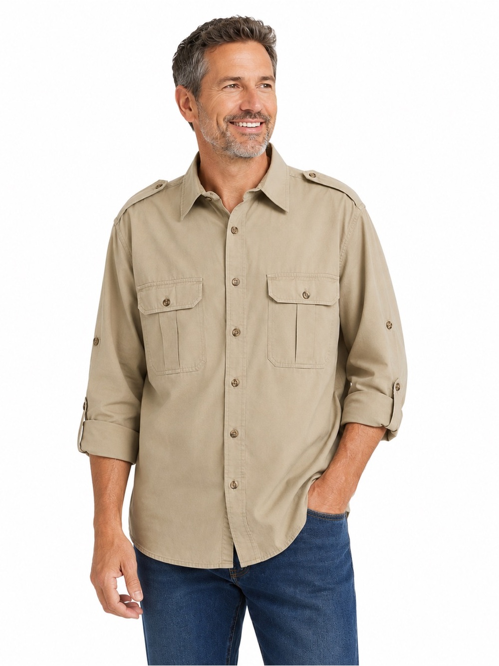 Sportif USA Safari Travel Shirt Tan Made in USA Size L
